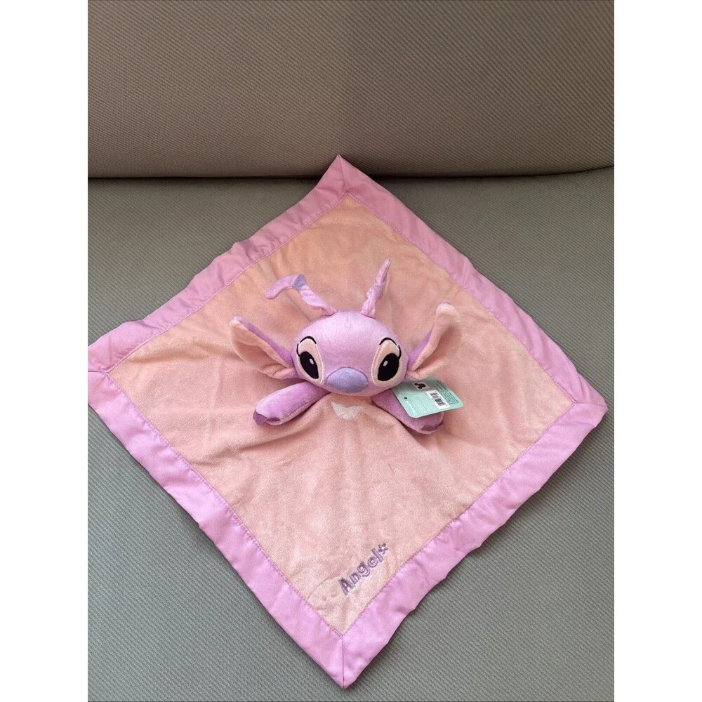 Disney Baby Angel Lovey Security Blanket Plush Satin Trim Embroidered Pink New